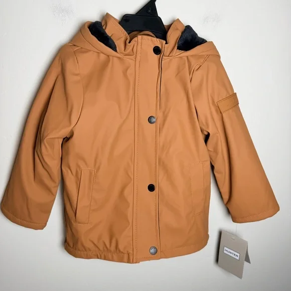NWT Hunter Toddler Rain Jacket Size 3T Light Brown Fleece Lined Hooded Coat Tan - Picture 2 of 7